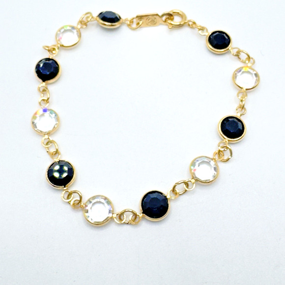 Vintage Swarovski Bracelet Swan Bezel Set Black Clear 7" - Picture 1 of 5